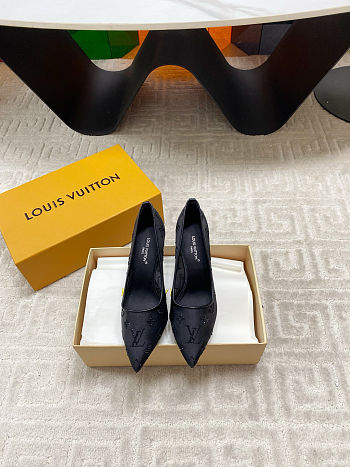 Fortok Louis Vuitton Gala Heels Ballerina Mesh Black 8.5cm