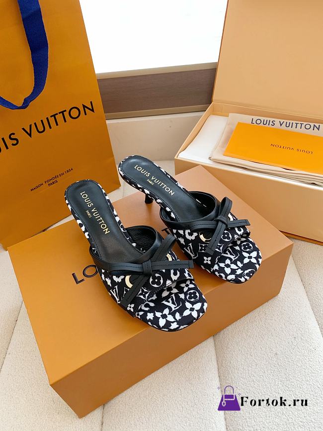 Fortok Louis Vuitton x Takashi Murakami 6AM Mule Black and White 5.5cm - 1