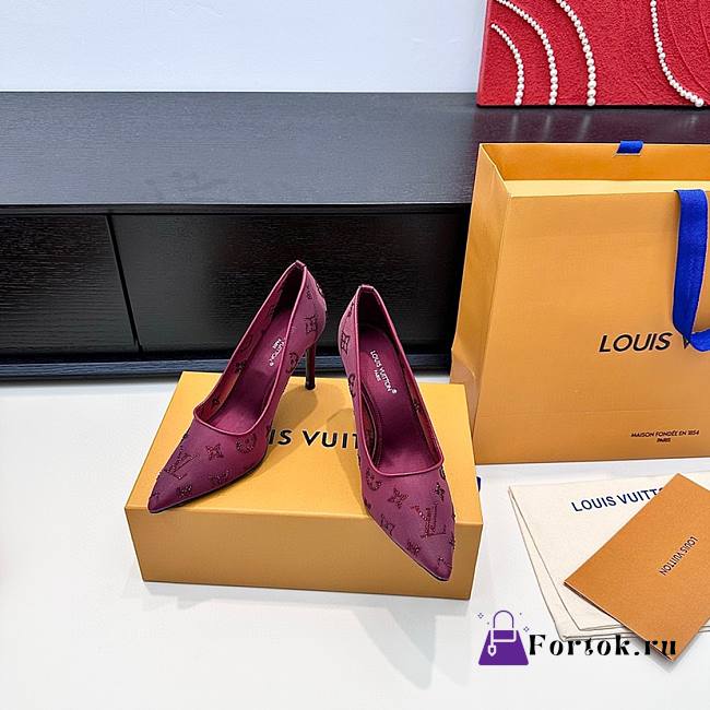 Fortok Louis Vuitton Gala Heels Ballerina Mesh Burgundy 8.5cm - 1