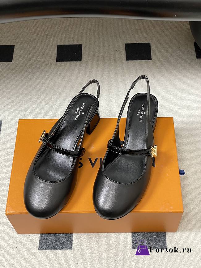 Fortok Louis Vuitton Romy Slingback Pumps Black 3.5cm - 1
