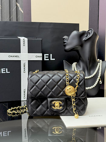 Fortok Chanel Mini Flap Bag With Gold Ball Charm Black 18×13×7cm