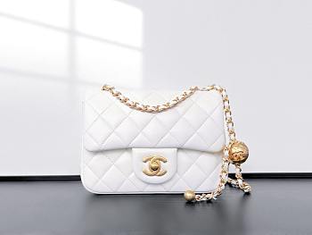 Fortok Chanel Mini Flap Bag With Gold Ball Charm White 18×13×7cm