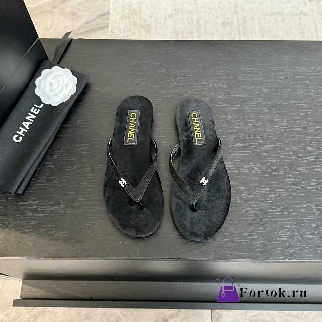 Fortok Chanel Thong Flip-flops Light Pink Suede Black - 1