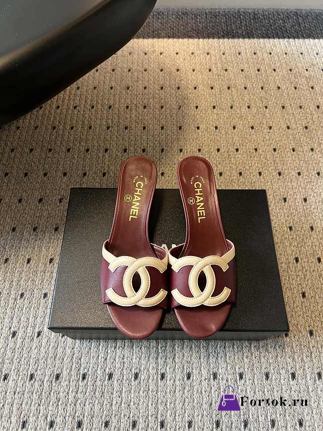 Fortok Chanel CC logo slides Burgundy 4.5cm - 1