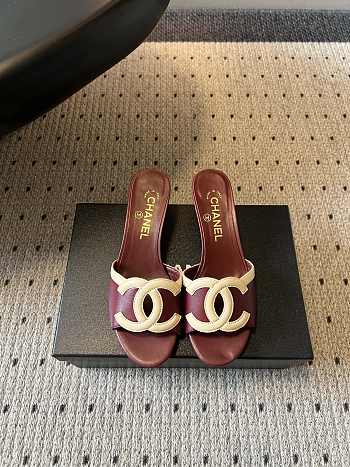 Fortok Chanel CC logo slides Burgundy 4.5cm