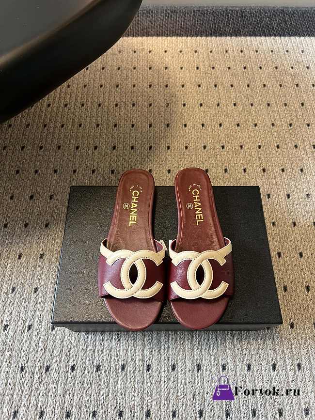 Fortok Chanel CC logo slides Flat Burgundy - 1