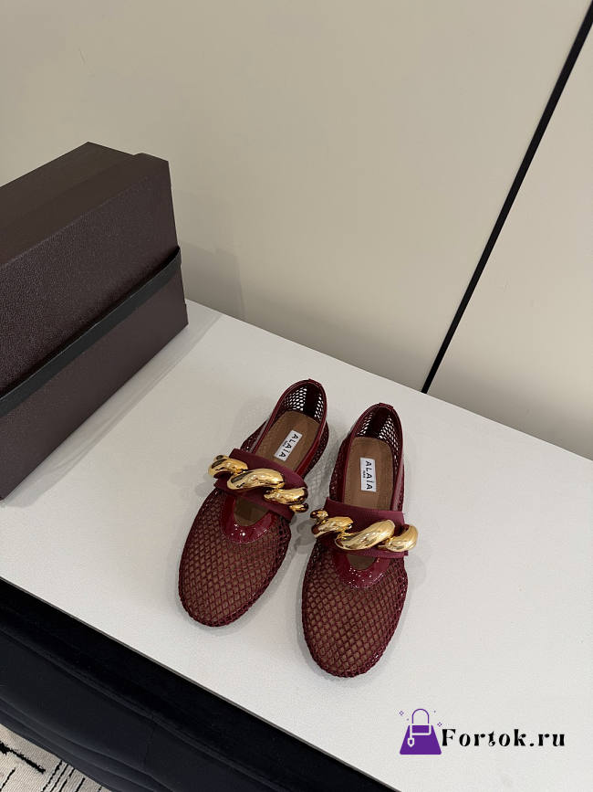 Fortok Alaïa Leather-trimmed Fishnet Ballet Flats Burgundy - 1