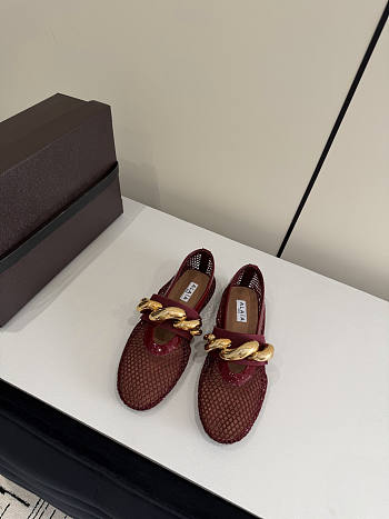Fortok Alaïa Leather-trimmed Fishnet Ballet Flats Burgundy