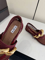 Fortok Alaïa Leather-trimmed Fishnet Ballet Flats Burgundy - 6