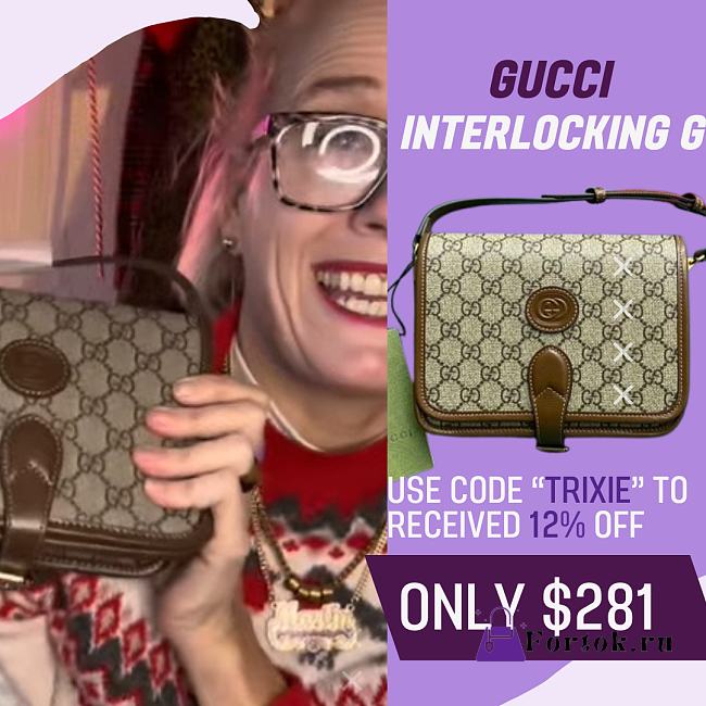 Fortok Gucci Shoulder Bag Shoulder Bag With Interlocking G Brown 671620 20x17x8cm - 1