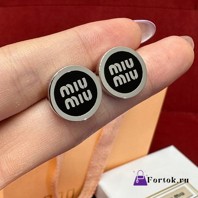 Fortok Miu Miu Earrings Silver/ Black Pendant - 1