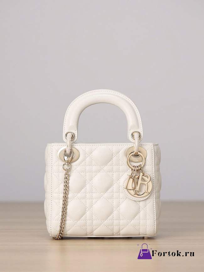 Fortok Dior Mini Lady Dior Latte Cannage Lambskin Light Gold 17x15x7cm - 1