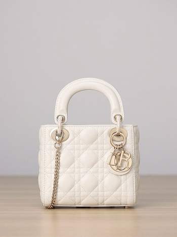 Fortok Dior Mini Lady Dior Latte Cannage Lambskin Light Gold 17x15x7cm