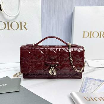Fortok Dior My Dior Mini Bag Hermitage Red Patent Cannage Lambskin 21 x 11.5 x 4.5cm