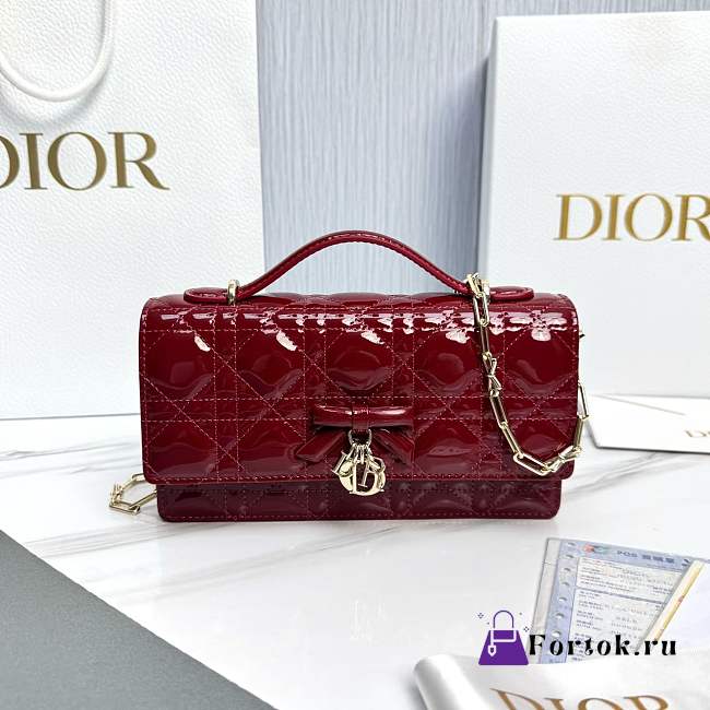 Fortok Dior My Dior Mini Bag Cherry Red Patent Cannage Calfskin 21 x 11.5 x 4.5cm - 1