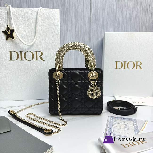 Fortok Dior Mini Lady Dior Crystal-embellished handle Black 17 x 15 x 7cm - 1
