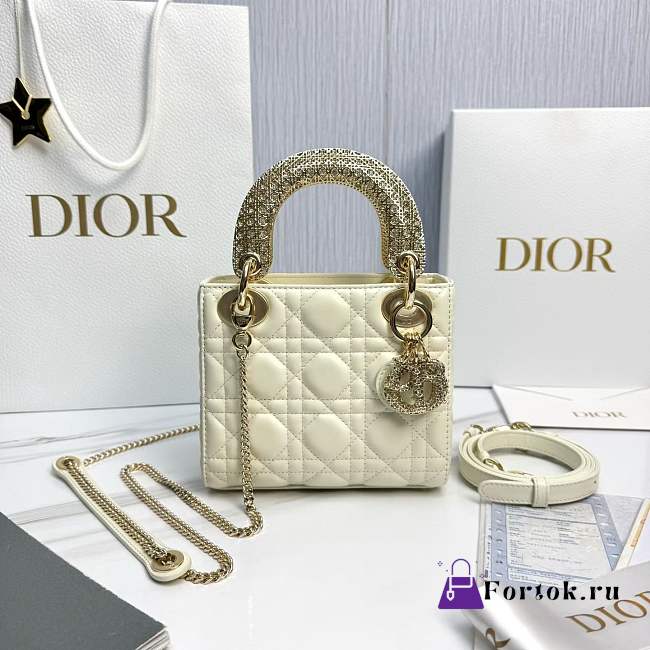 Fortok Dior Mini Lady Dior Crystal-embellished handle White 17 x 15 x 7cm - 1