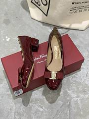 Fortok Salvatore Ferragamo Varina Ballet FLats 3.5cm Patent Leather Burgundy - 6