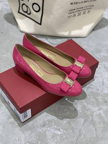 Fortok Salvatore Ferragamo Varina Ballet FLats 3.5cm Patent Leather Hot Pink