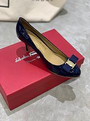 Fortok Salvatore Ferragamo Varina Ballet Heels 7cm Patent Leather Navy Blue - 6