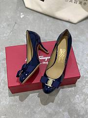Fortok Salvatore Ferragamo Varina Ballet Heels 7cm Patent Leather Navy Blue - 5