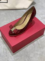 Fortok Salvatore Ferragamo Varina Ballet Heels 7cm Patent Leather Burgundy - 5