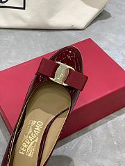 Fortok Salvatore Ferragamo Varina Ballet Heels 7cm Patent Leather Burgundy - 4