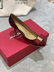 Fortok Salvatore Ferragamo Varina Ballet Heels 7cm Patent Leather Burgundy - 2