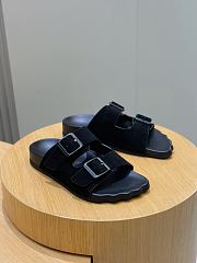 Fortok Balenciaga Black Suede Double-Buckle Slide Sandals  - 1