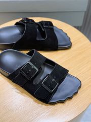 Fortok Balenciaga Black Suede Double-Buckle Slide Sandals  - 5
