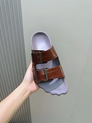 Fortok Balenciaga Brown Crocodile Double-Buckle Slide Sandals  - 5
