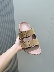 Fortok Balenciaga Brown Suede Double-Buckle Slide Sandals  - 4