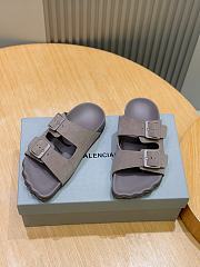 Fortok Balenciaga Taupe Suede Double-Buckle Slide Sandals  - 1