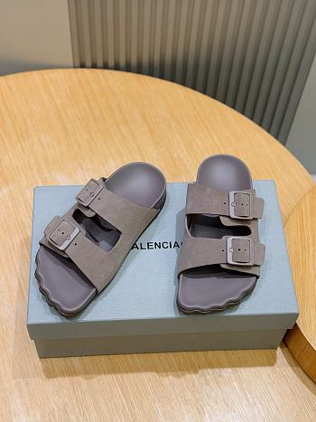 Fortok Balenciaga Taupe Suede Double-Buckle Slide Sandals 