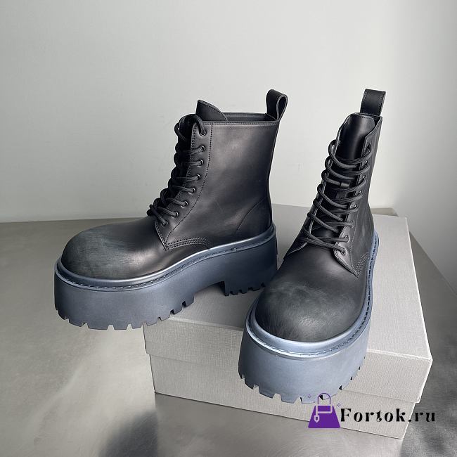 Fortok Balenciaga Strike 80mm Platform Combat Boots Black - 1
