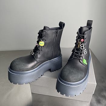 Fortok Balenciaga Strike 80mm Platform Combat Boots Charm Black