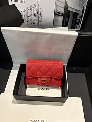 Fortok Chanel Red Quilted Caviar Classic Flap Card Holder Wallet 10.5*7.5*3cm - 1