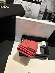 Fortok Chanel Coral Pink Quilted Caviar Classic Flap Card Holder Wallet 10.5*7.5*3cm - 2