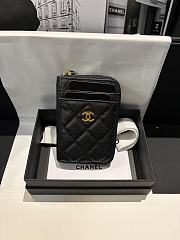 Fortok Chanel Card Holder Zipper Wallet Caviar Black 7.5×2×11cm - 1