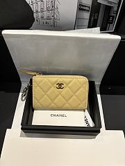 Fortok Chanel Lambskin Zip Around Coin Purse Wallet Light Yellow 11*7cm - 1