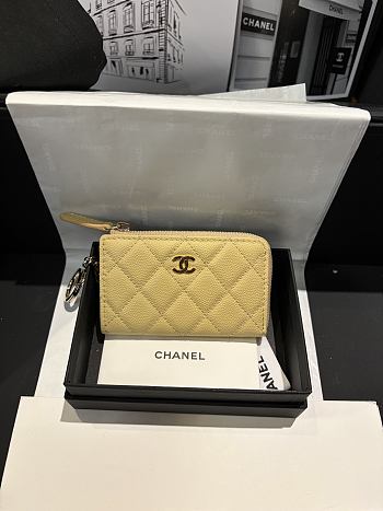 Fortok Chanel Lambskin Zip Around Coin Purse Wallet Light Yellow 11*7cm
