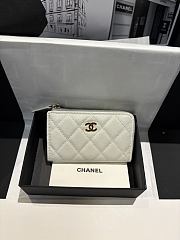 Fortok Chanel Lambskin Zip Around Coin Purse Wallet White 11*7cm - 1
