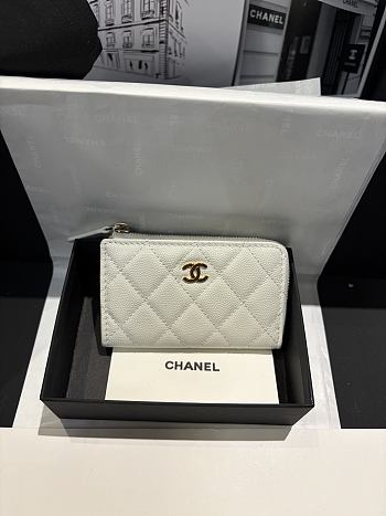 Fortok Chanel Lambskin Zip Around Coin Purse Wallet White 11*7cm