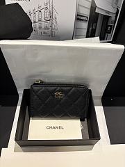 Fortok Chanel Lambskin Zip Around Coin Purse Wallet Black 11*7cm - 1