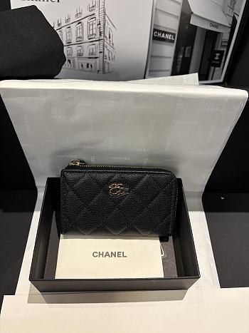 Fortok Chanel Lambskin Zip Around Coin Purse Wallet Black 11*7cm
