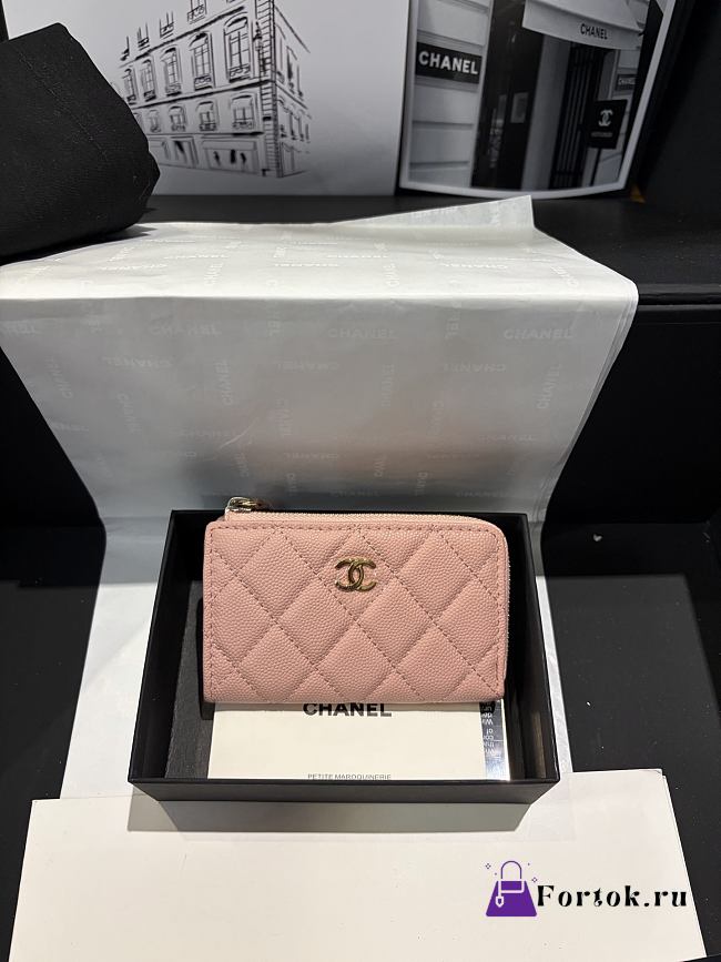 Fortok Chanel Lambskin Zip Around Coin Purse Wallet Light Pink 11*7cm - 1
