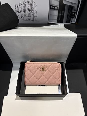 Fortok Chanel Lambskin Zip Around Coin Purse Wallet Light Pink 11*7cm