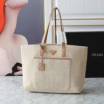 Fortok Prada raffia woven tote bag 37x31x16cm