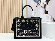 Fortok Dior Dioramour Medium Dior Book Tote with Strap Black Multicolor Revolution Flowers Embroidery 36*27*16cm - 1