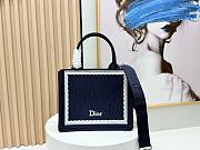 Fortok Dior Small Dior Book Tote with Strap Blue Dior Oblique Embroidery with White Lace and Dior Médaillon 26*8*22cm - 5